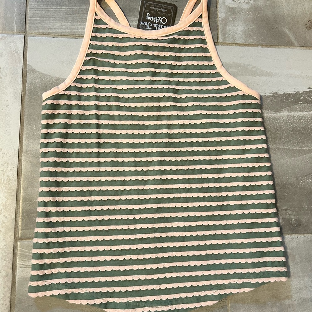 Matilda Jane Sage Green Striped Tank with Blush Pink Trim